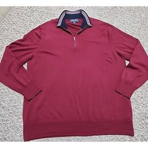 Brooks Brothers Sweater Mens XXL Burgandy Merino Wool 1/4 Zip Stripe Collar